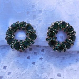 Weiss Dazzling Green Rhinestone Vintage Clip On Earrings Designer Signed